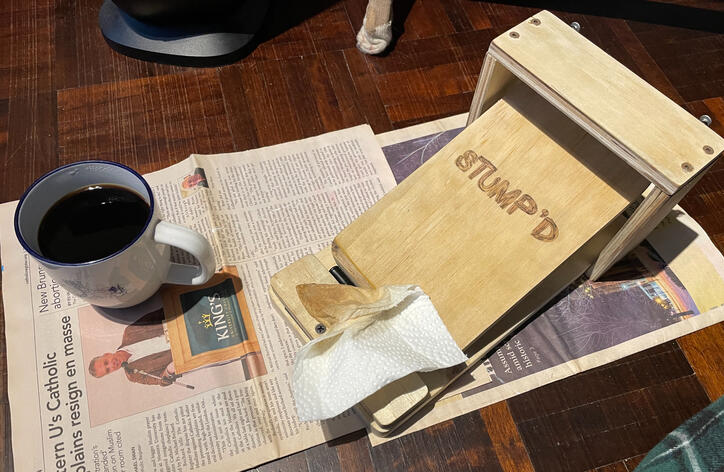Staining the improved pedal with coffee.